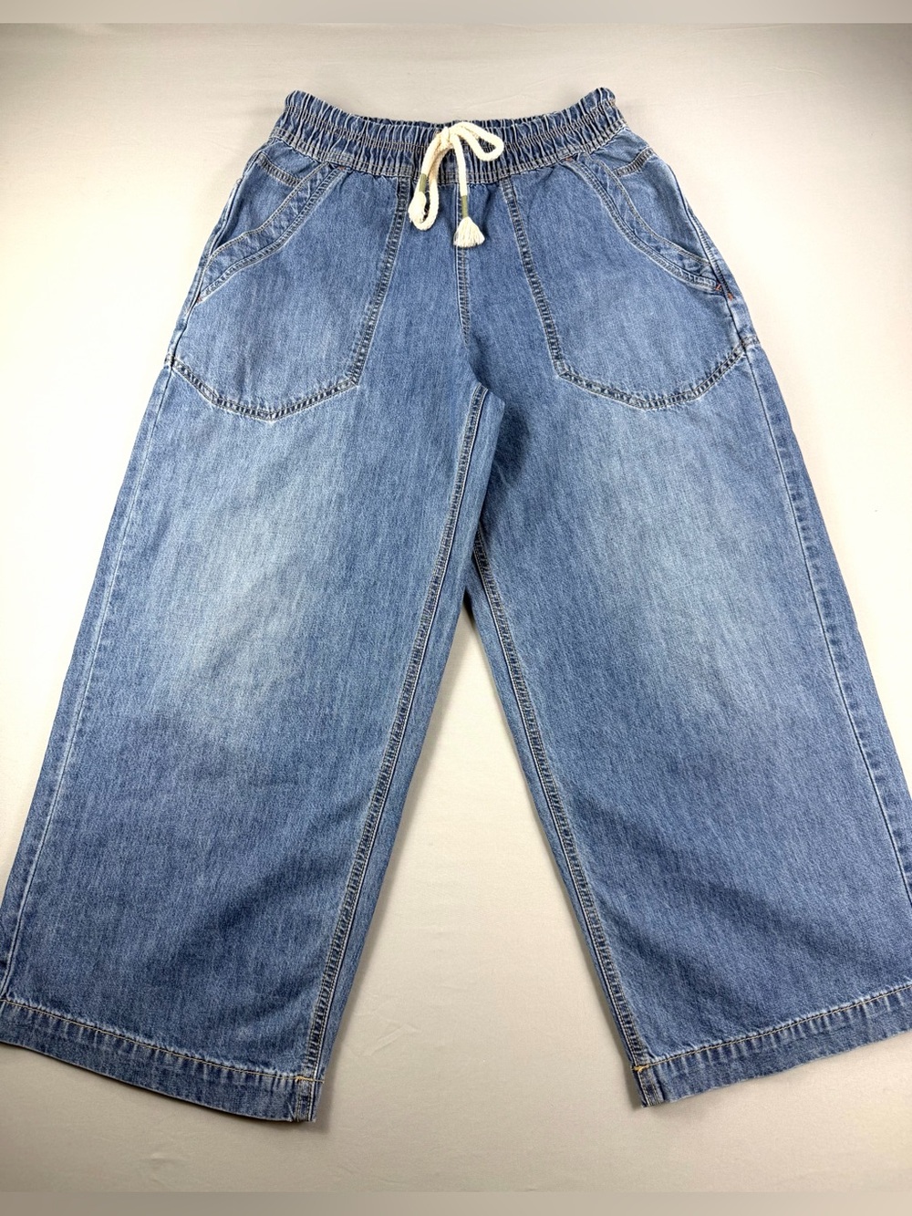 We The Free Wide Leg Jeans XS Pull On Drawstring Barrel Baggy Denim